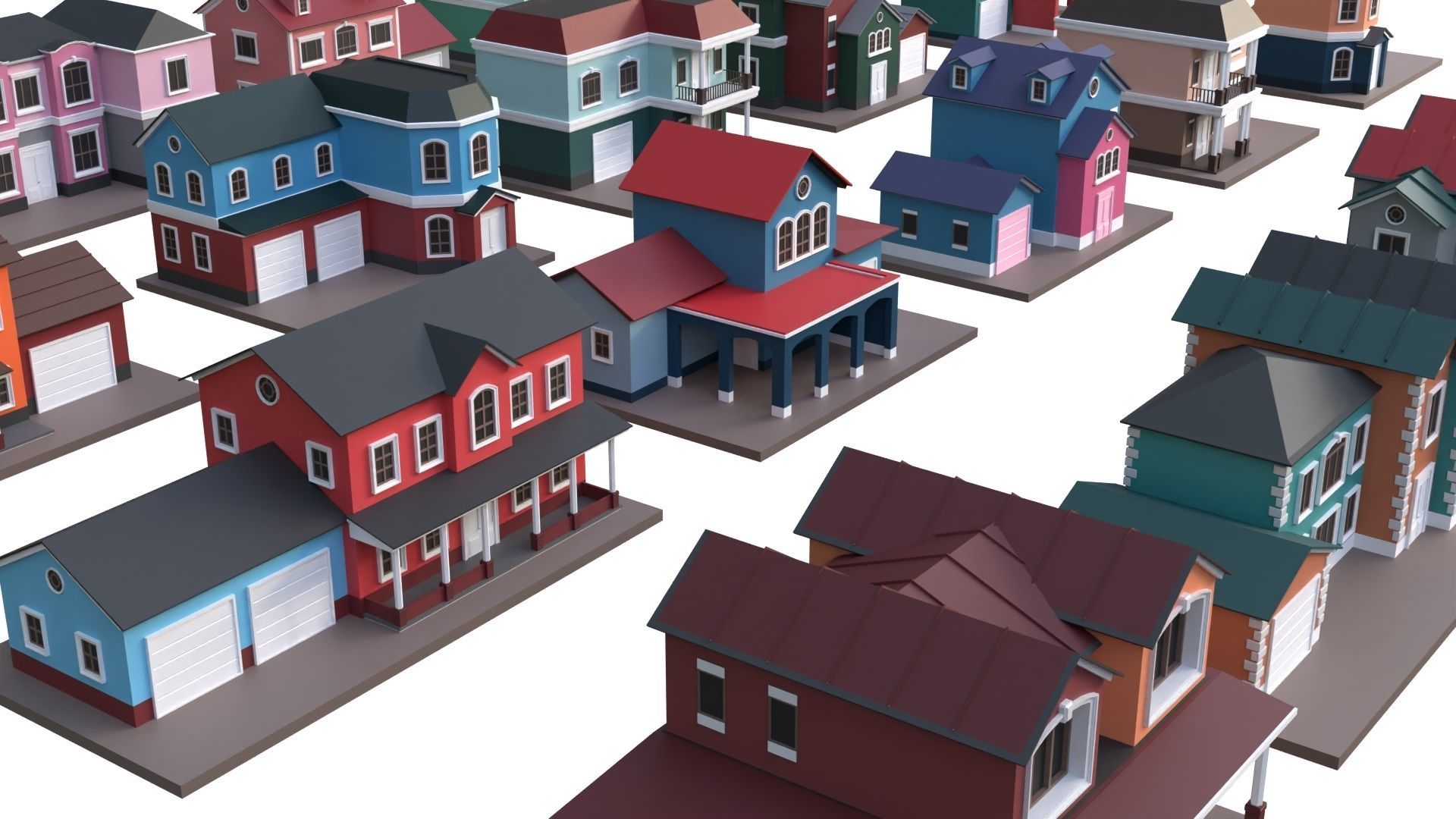 Low Poly 20 Houses Pack - Cartoon  Low-poly 3D model_5