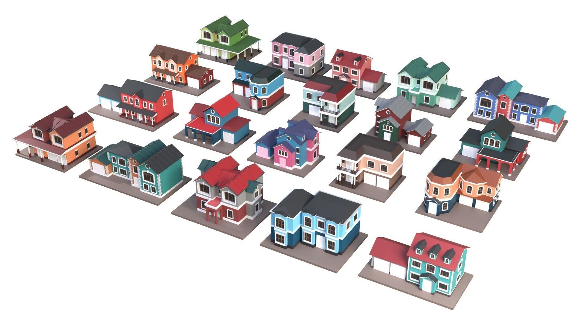 Low Poly 20 Houses Pack - Cartoon  Low-poly 3D model_2
