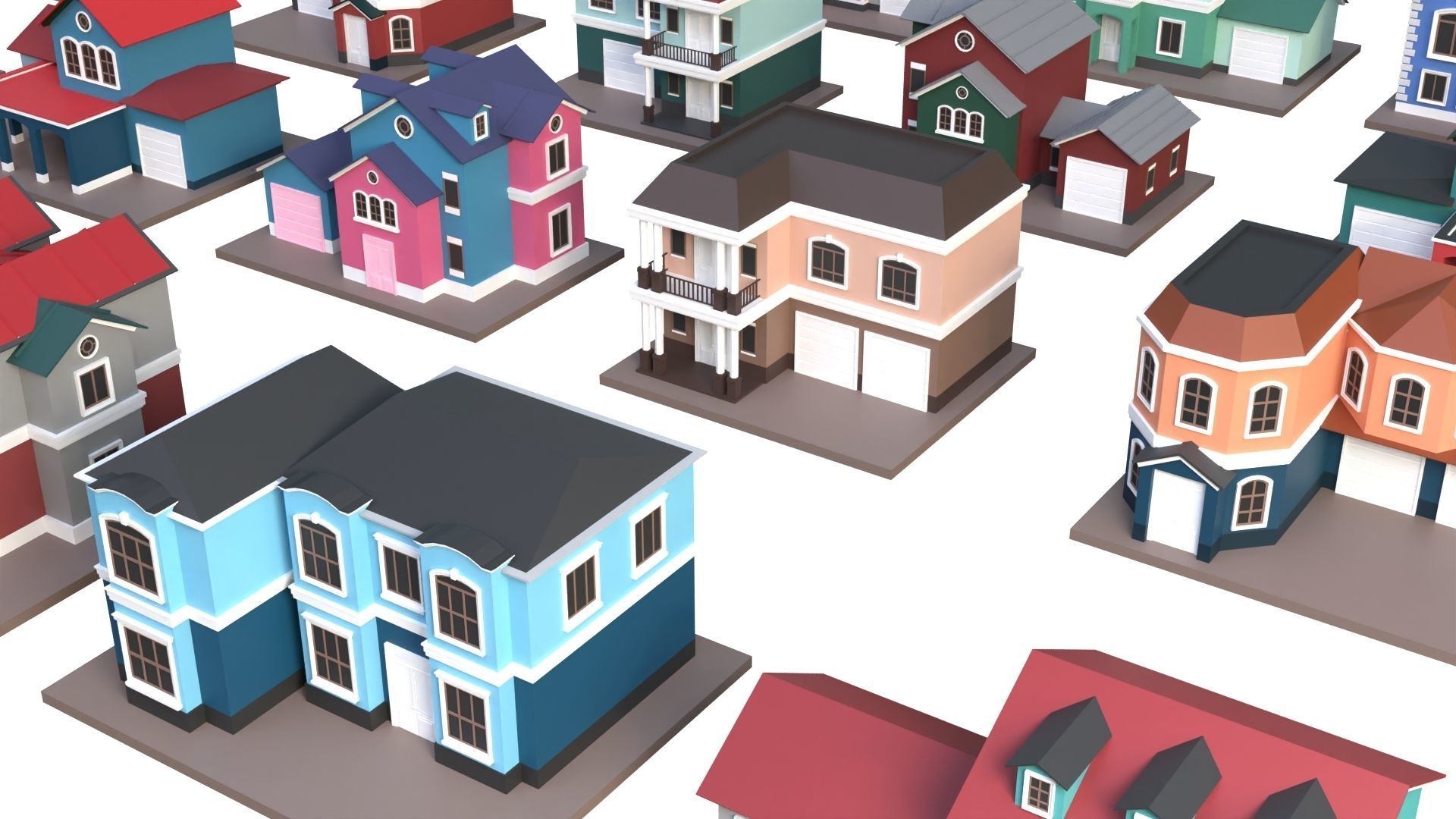 Low Poly 20 Houses Pack - Cartoon  Low-poly 3D model_12