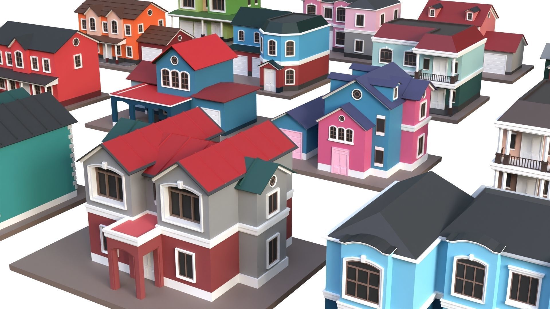 Low Poly 20 Houses Pack - Cartoon  Low-poly 3D model_6