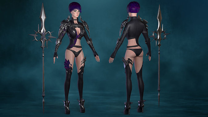 Gloria female character holding sword Low-poly 3D model