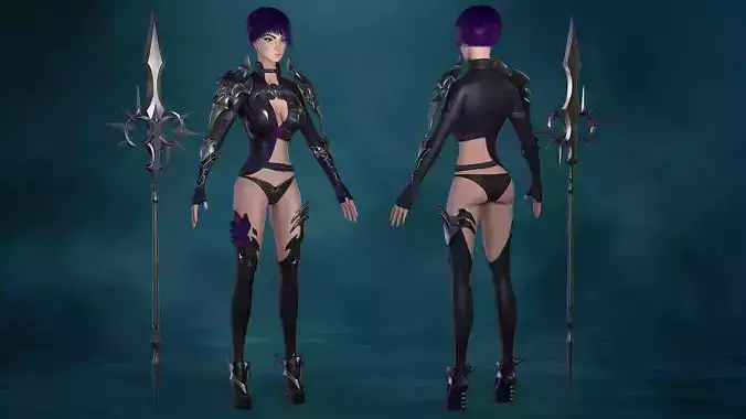 Gloria female character holding sword Low-poly 3D model