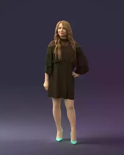 Woman in dark green short dress 0378