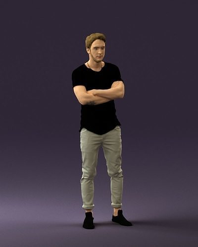 Man in black shirt white pants 0533 3D model