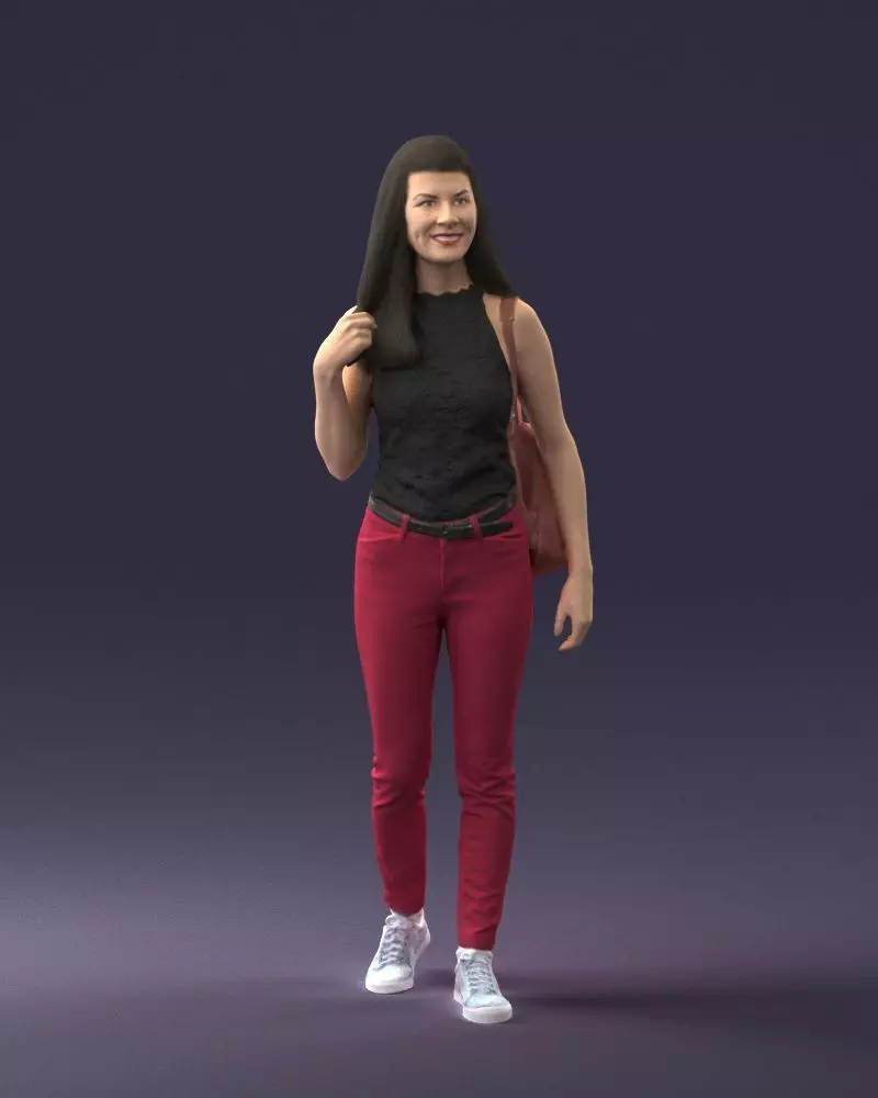 000137 Woman with Backpack in Red Trousers 0618 3D print model