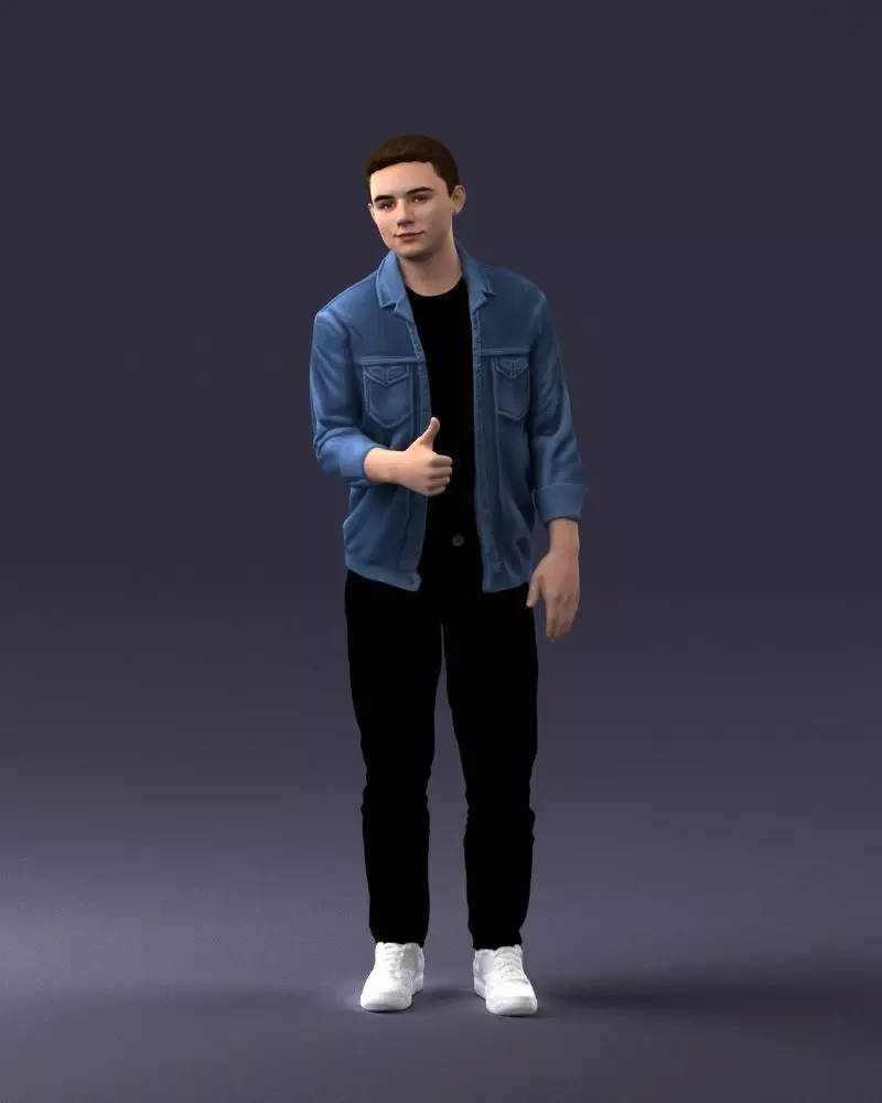 000220 Young Male in Blue Jacket Thumbs-Up 1121 3dp 3D print model_0