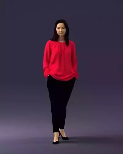 000256 Woman in Red Blouse and Black Pants 0228