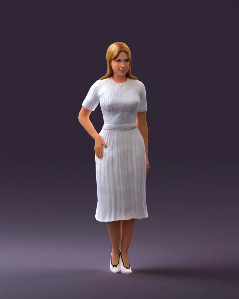 001974 Woman in white edged dress 0585 STL Miniature 3D print model