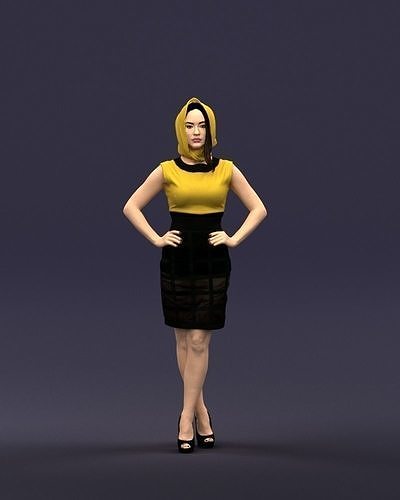 Yellow headscarf woman 0427 3D Print ready 3D print model