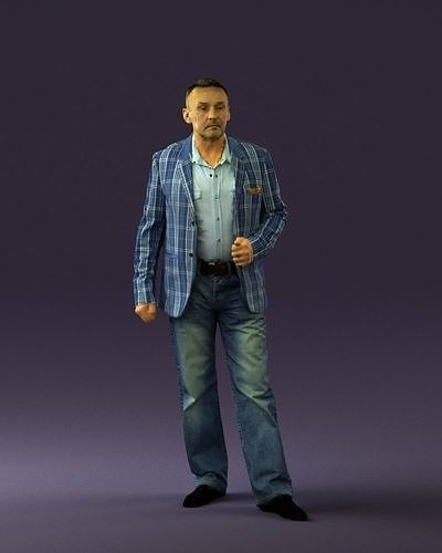 Man in jeans blue white jacket 0559  3D Print Ready 3D print model