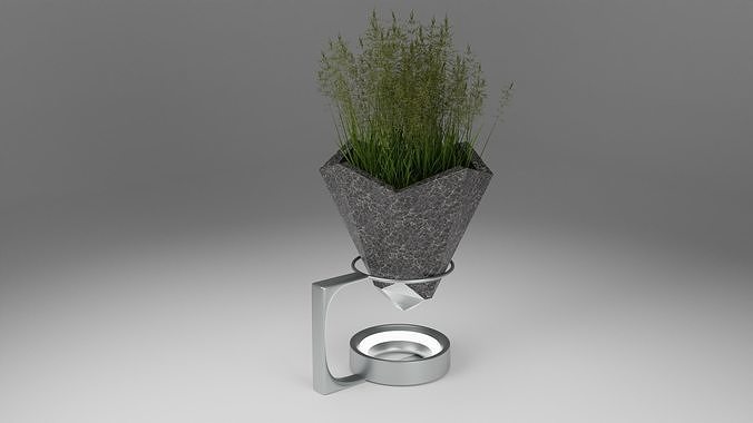 Vase planter with grass in it Free 3D model