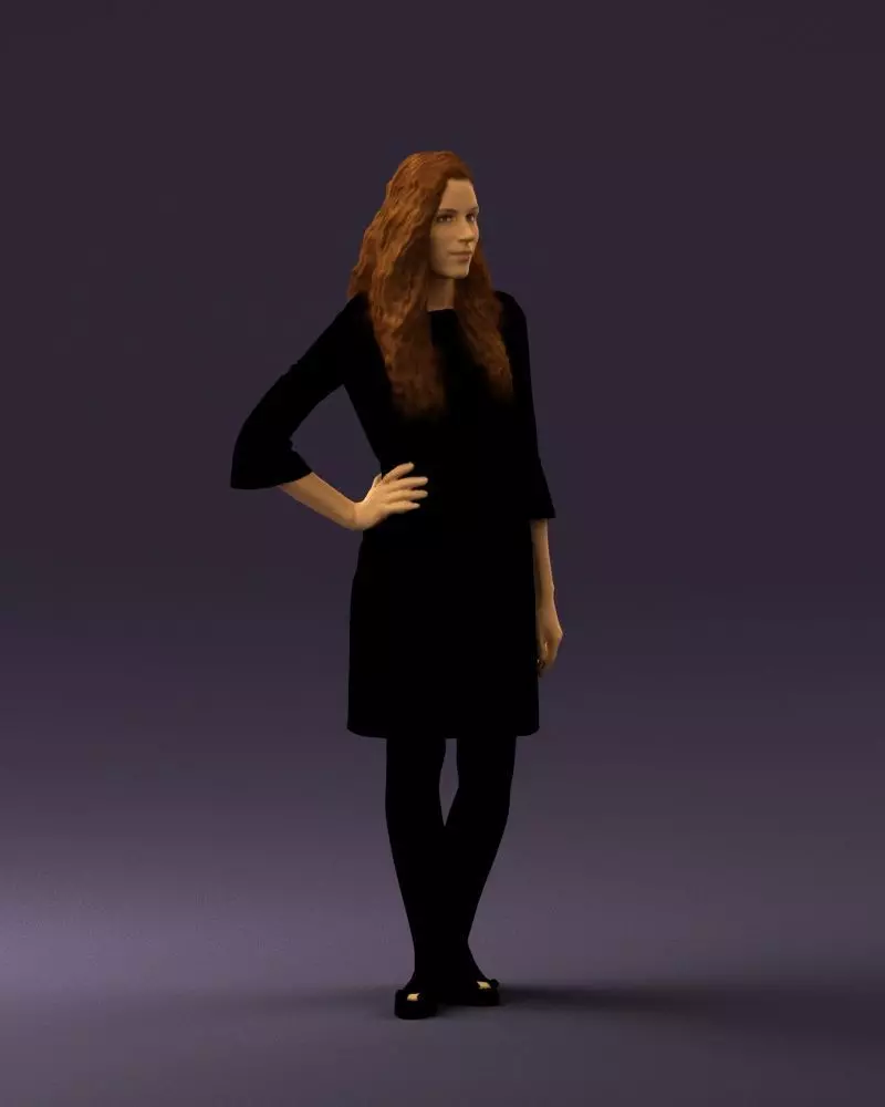 Woman in black brown hair 0453 3D print model 3D print model_0