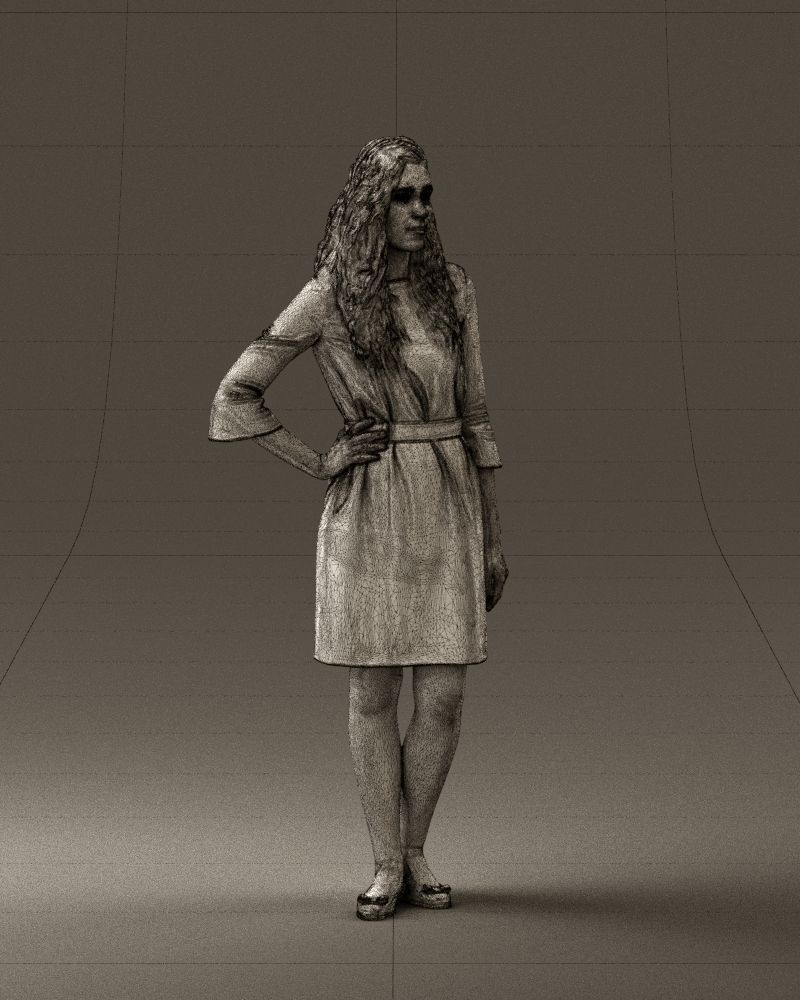 Woman in black brown hair 0453 3D print model 3D print model_2