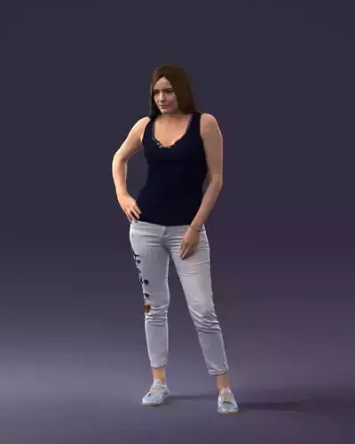 000166 Woman in Casual Embroidered Jeans and Tank Top 0718 3D model