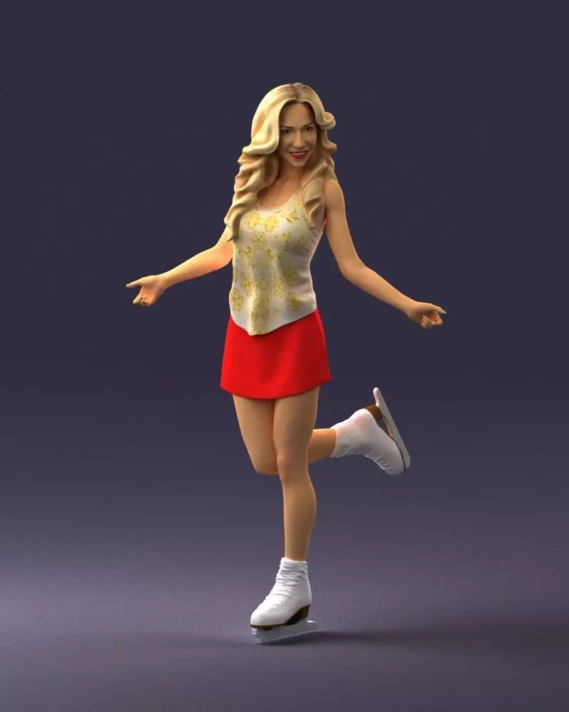 000495 Young Woman Ice Skating STL Miniature 3D print model