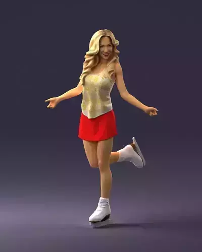 Woman in red skirt on ice skates 0159-3 3D Print Ready 3D print model