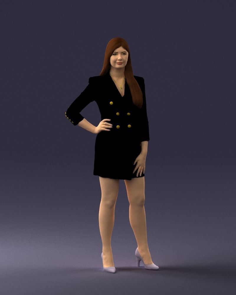 000278 Female Model in Black Business Dress 0708 3D model_4