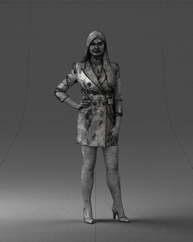 000278 Female Model in Black Business Dress 0708 3D model_3