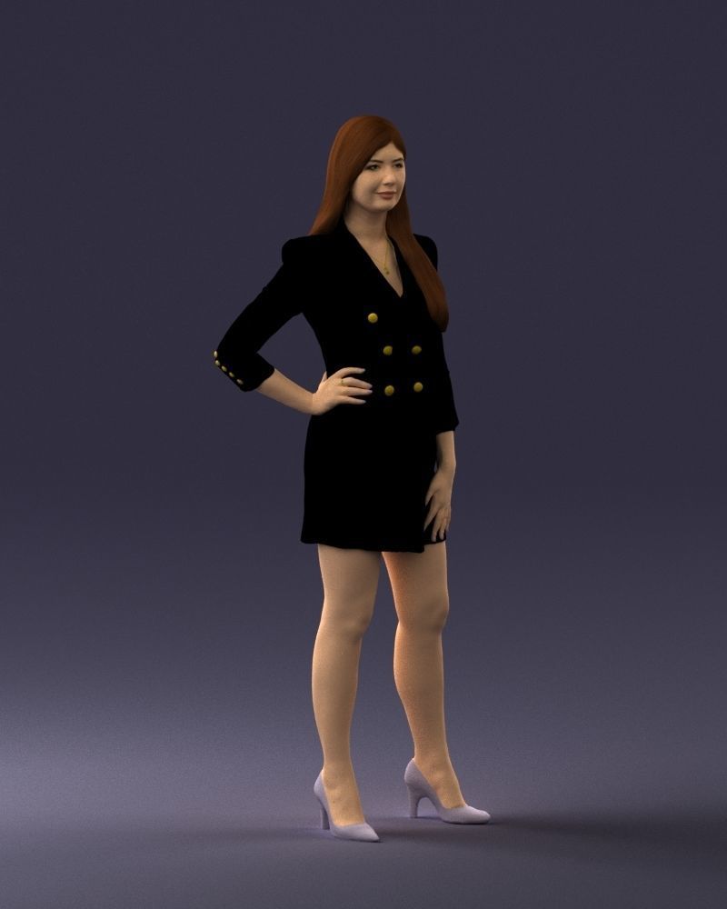 000278 Female Model in Black Business Dress 0708 3D model_7