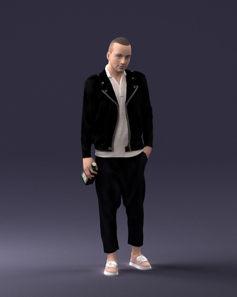 000219 Male Character in Jacket Holding Bottle 1121 3dp 3D print model_3