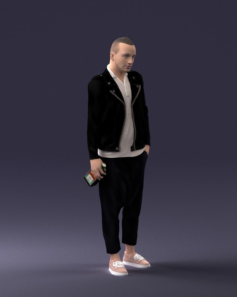 000219 Male Character in Jacket Holding Bottle 1121 3dp 3D print model_6