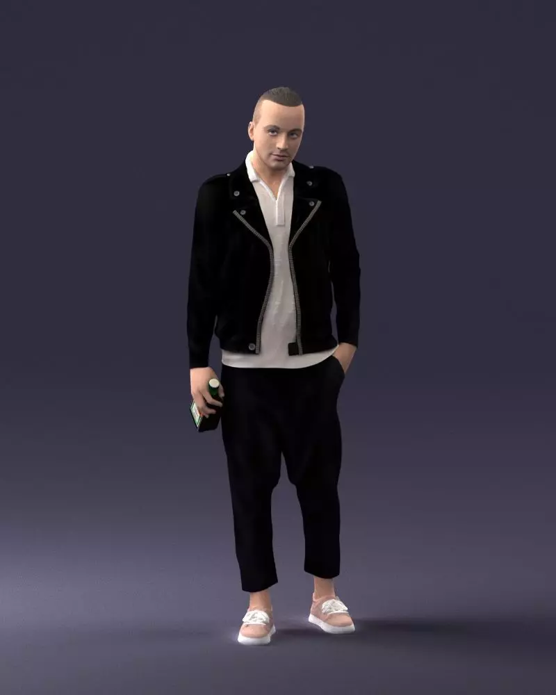 000219 Male Character in Jacket Holding Bottle 1121 3dp 3D print model_0