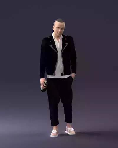 000219 Male Character in Jacket Holding Bottle 1121 3dp 3D print model