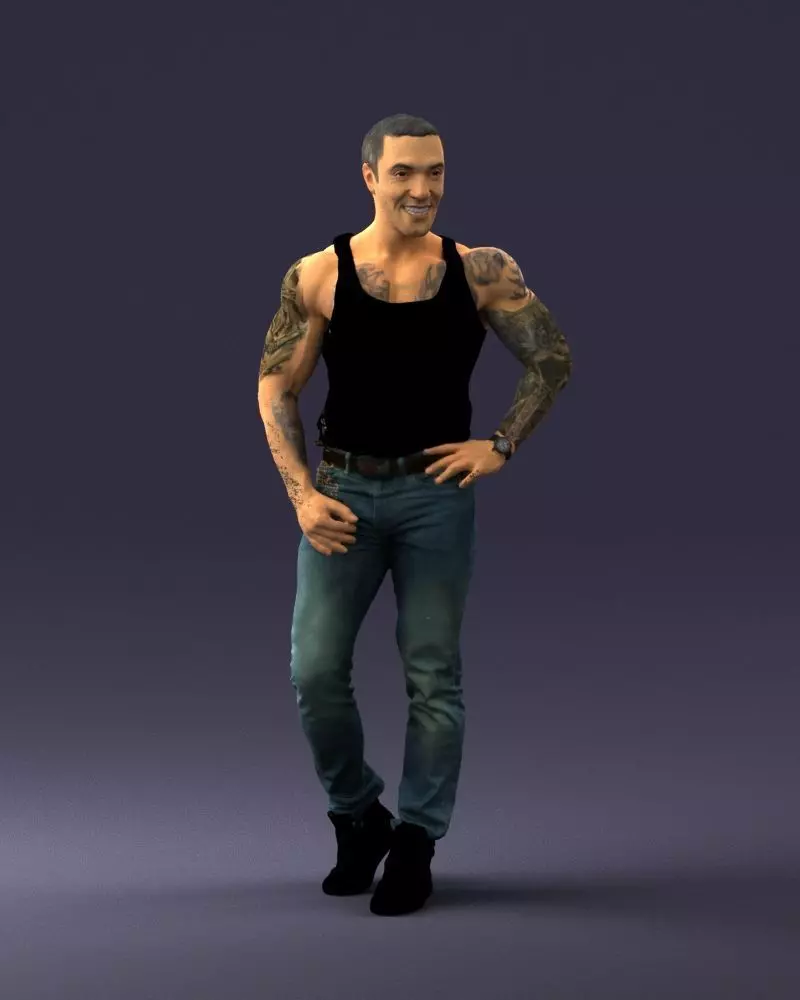 000510 Tattooed Man Standing Urban Male Character 3D model