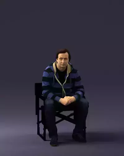 Thoughtful man on folding chair 0182 3D Print Ready 3D print model