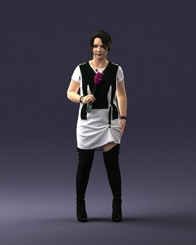 Woman with microphone 0331 3D Print Ready 3D print model