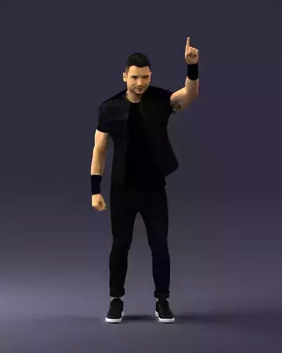 Man in black with a raised finger 0188