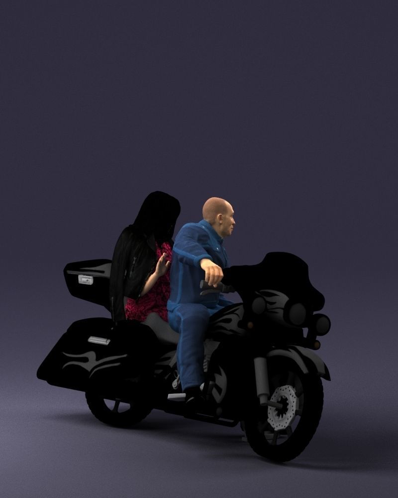 Man and woman on black motorcycle 0094 3D model_15