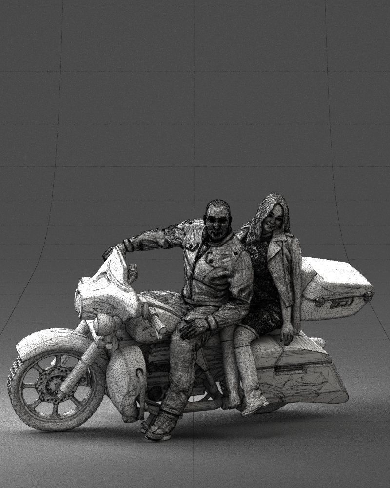 Man and woman on black motorcycle 0094 3D model_8