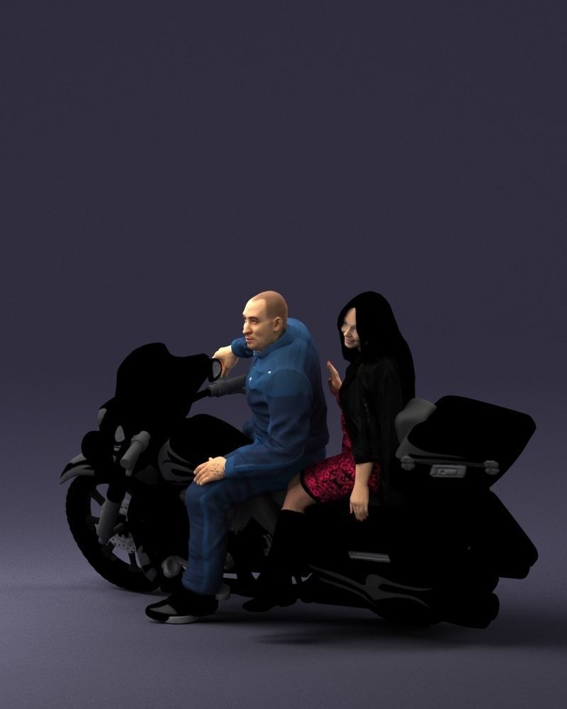 Man and woman on black motorcycle 0094 3D model_30