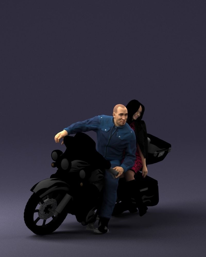 Man and woman on black motorcycle 0094 3D model_9