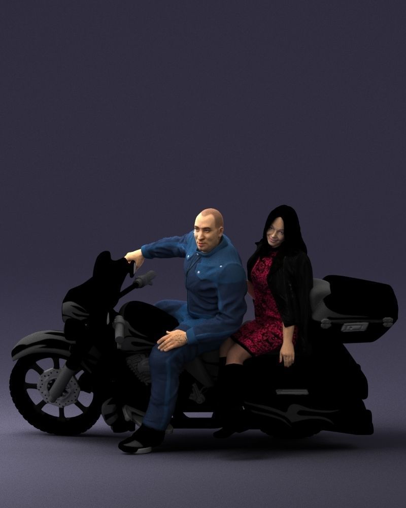 Man and woman on black motorcycle 0094 3D model_36