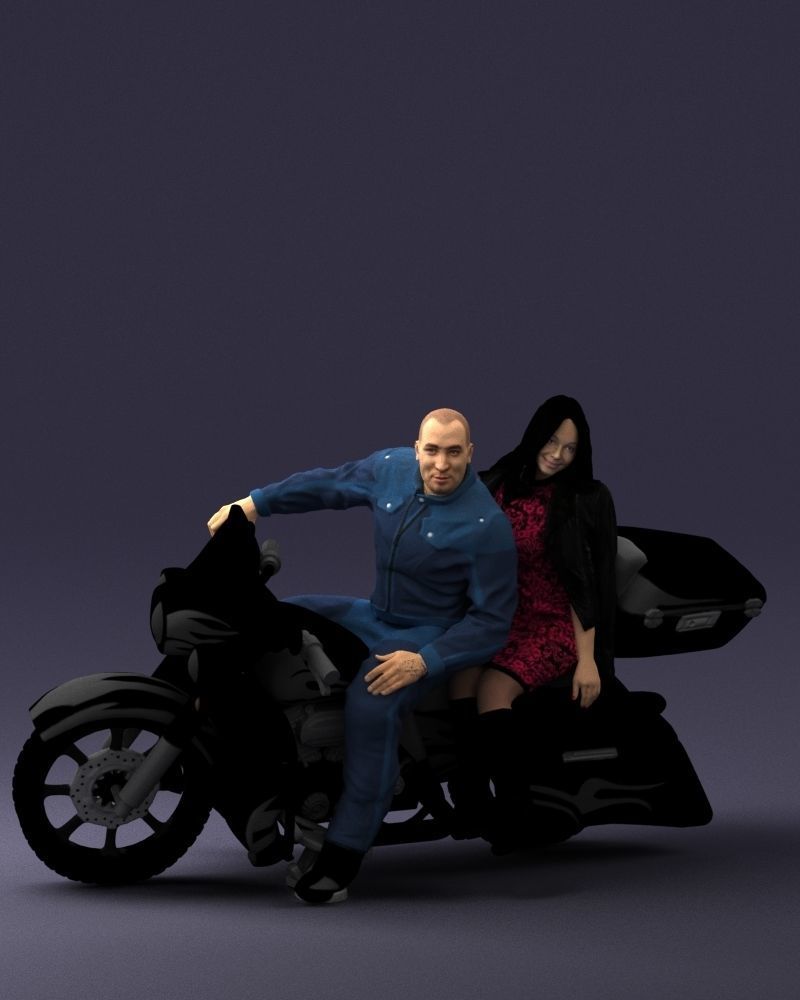 Man and woman on black motorcycle 0094 3D model_6
