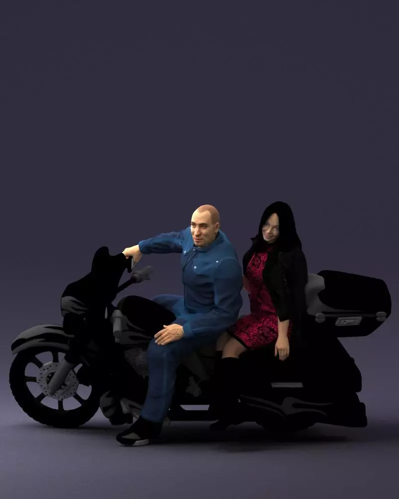 Man and woman on black motorcycle 0094 3D model_0
