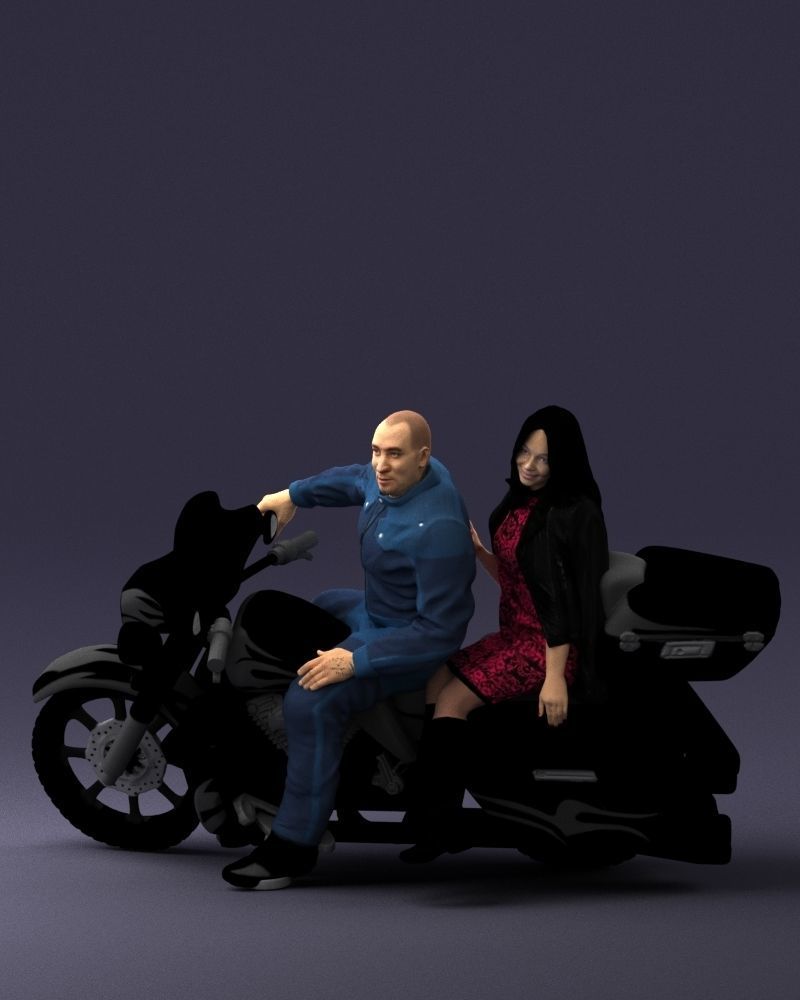 Man and woman on black motorcycle 0094 3D model_33
