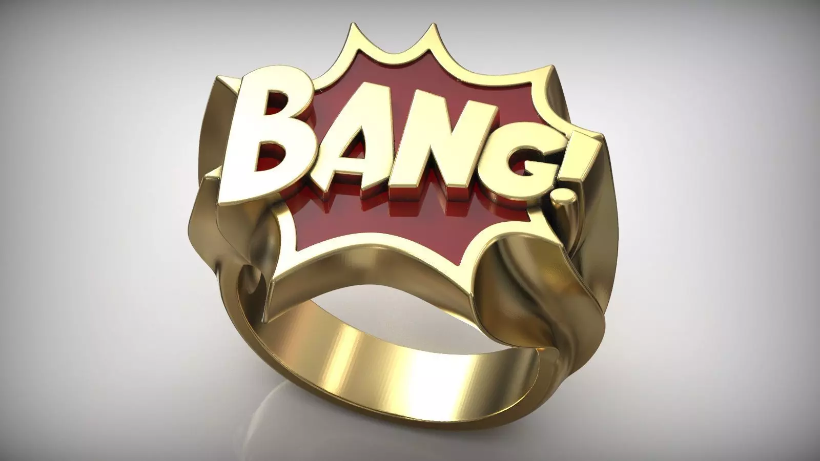 Comic Strip BANG Signet Gold Ring Free 3D print model