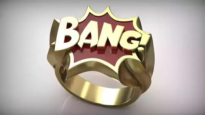Comic Strip BANG Signet Gold Ring