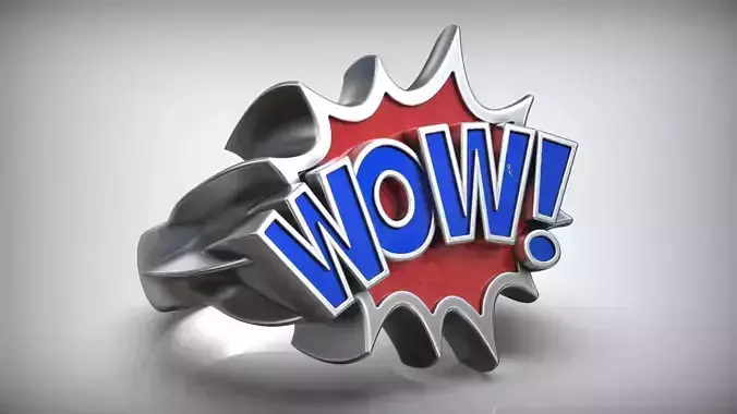 Comic Drop WOW Enamel Signet Ring