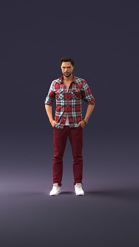Man with beard and checked shirt 0342 3D Print Ready 3D print model