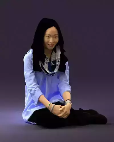 Woman in white blue shirt seat 0631