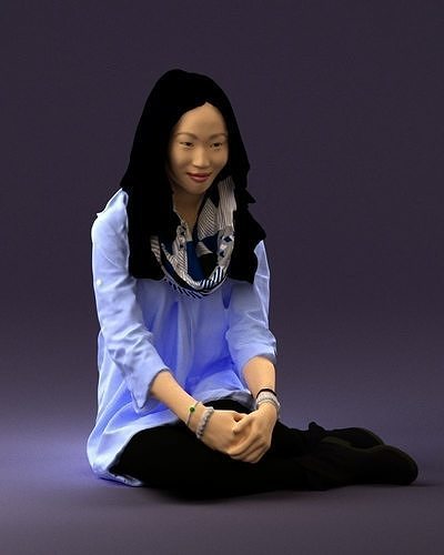 Woman in white blue shirt seat 0631 3D Print Ready 3D print model