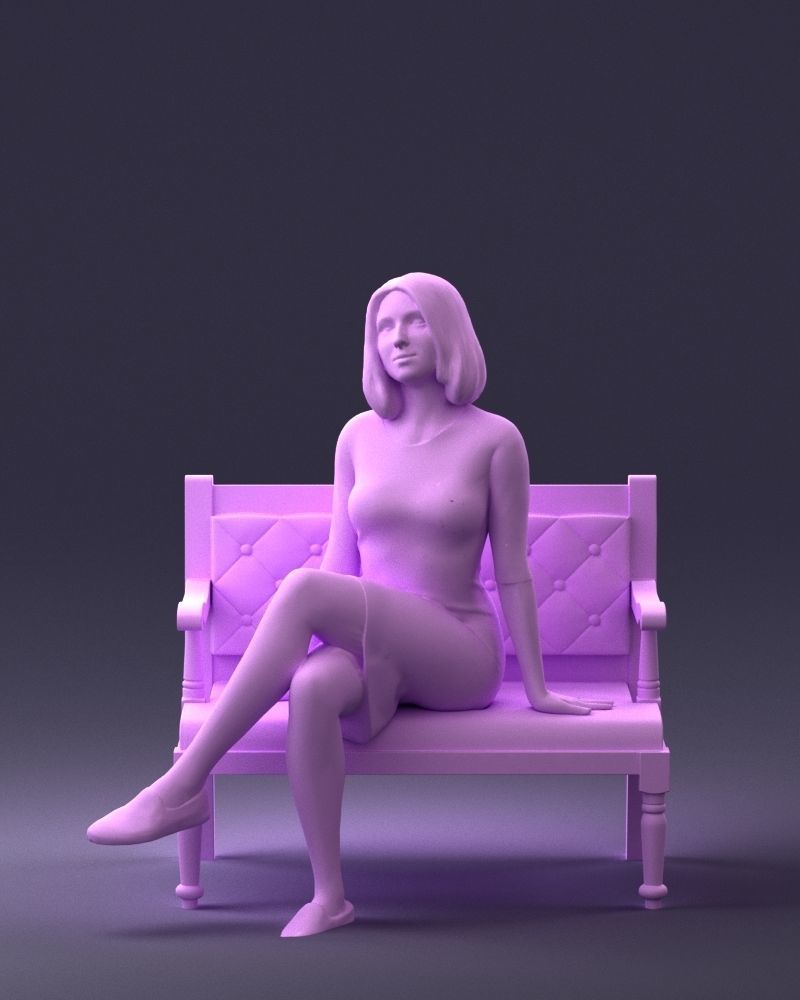 000138 Woman Sitting on a Bench 0618 3D model_1