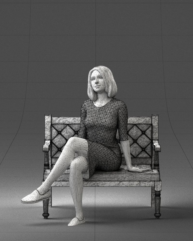 000138 Woman Sitting on a Bench 0618 3D model_2