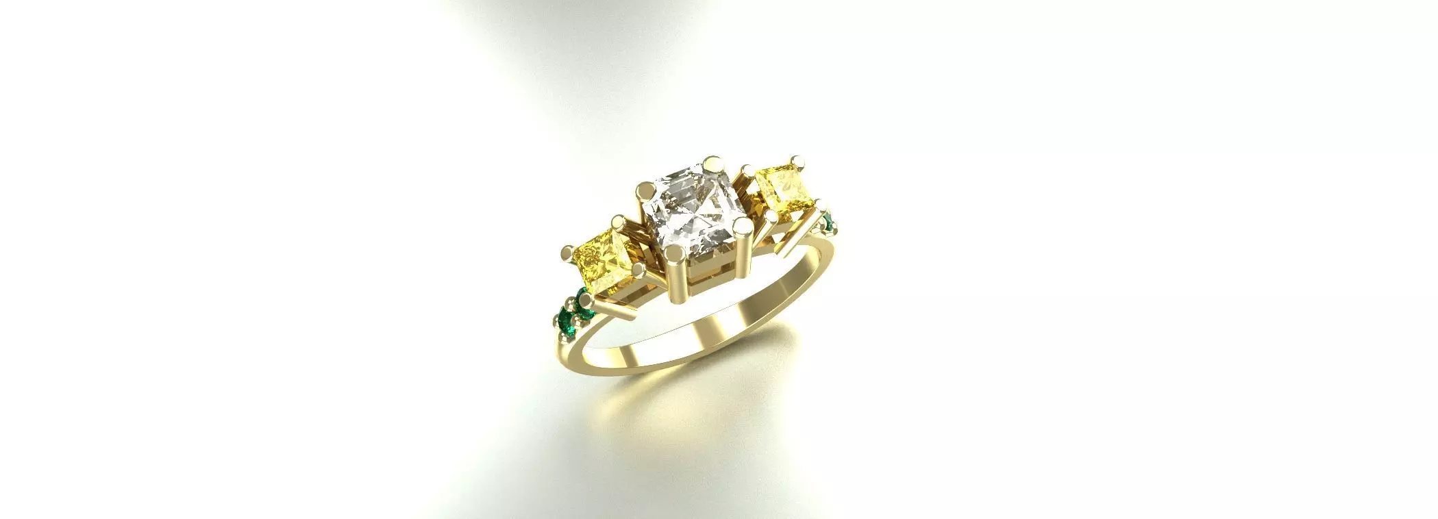 Ladies Gemstone Ring Emerald Princess Round Gold Jewelry 3D print model