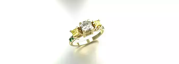 Ladies Gemstone Ring Emerald Princess Round Gold Jewelry