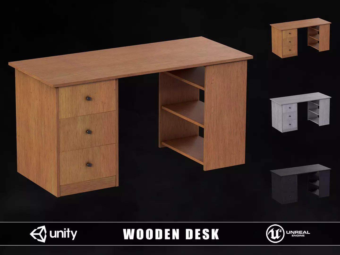 Wooden Desk Low-poly 3D model